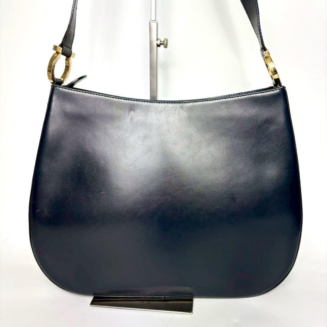 Salvatore Ferragamo Shoulder bag Gancini Purse Navy Gold Used Authentic Women's