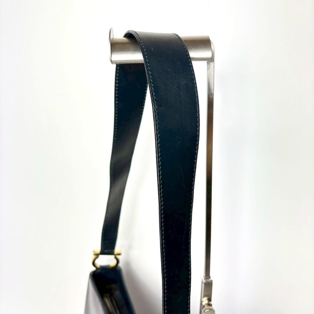 Salvatore Ferragamo Shoulder bag Gancini Purse Navy Gold Used Authentic Women's