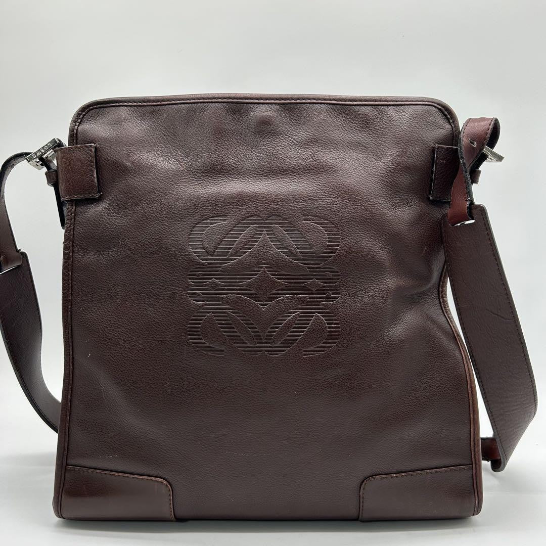 LOEWE Bag Anagram Shoulder Purse Leather Brown Authentic Vintage