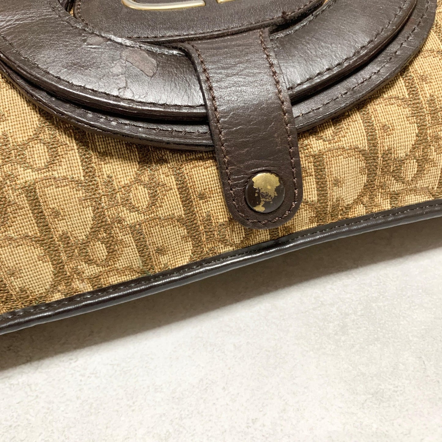 Christian Dior Trotter Clutch Bag CD Purse Handbag Canvas Brown Beige Auth Used