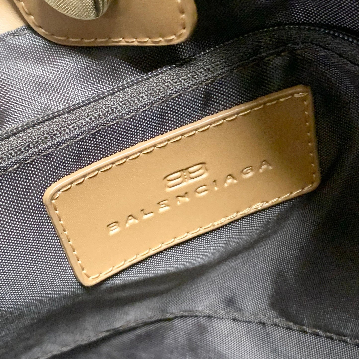 BALENCIAGA Bag BB Logo Hand Tote Purse Canvas Beige Gold Used Authentic
