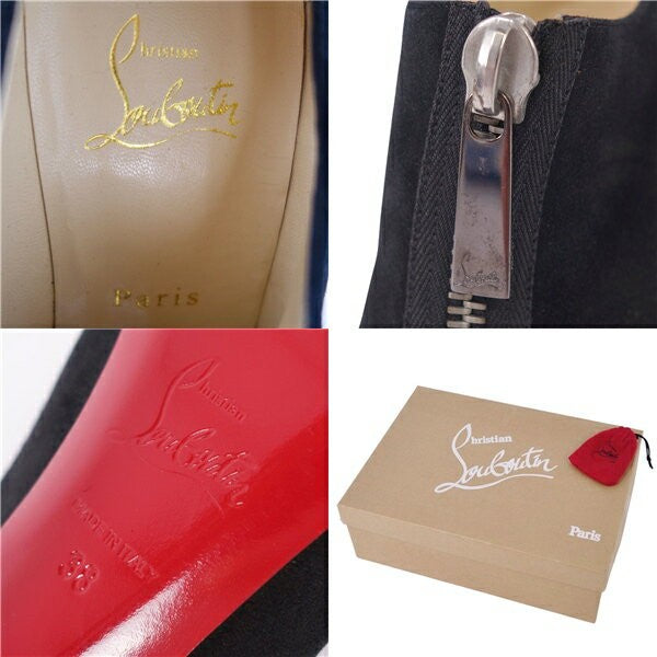 Christian Louboutin Boots Bootie Shoes EU 38 US 8 Suede Leather Black Authentic