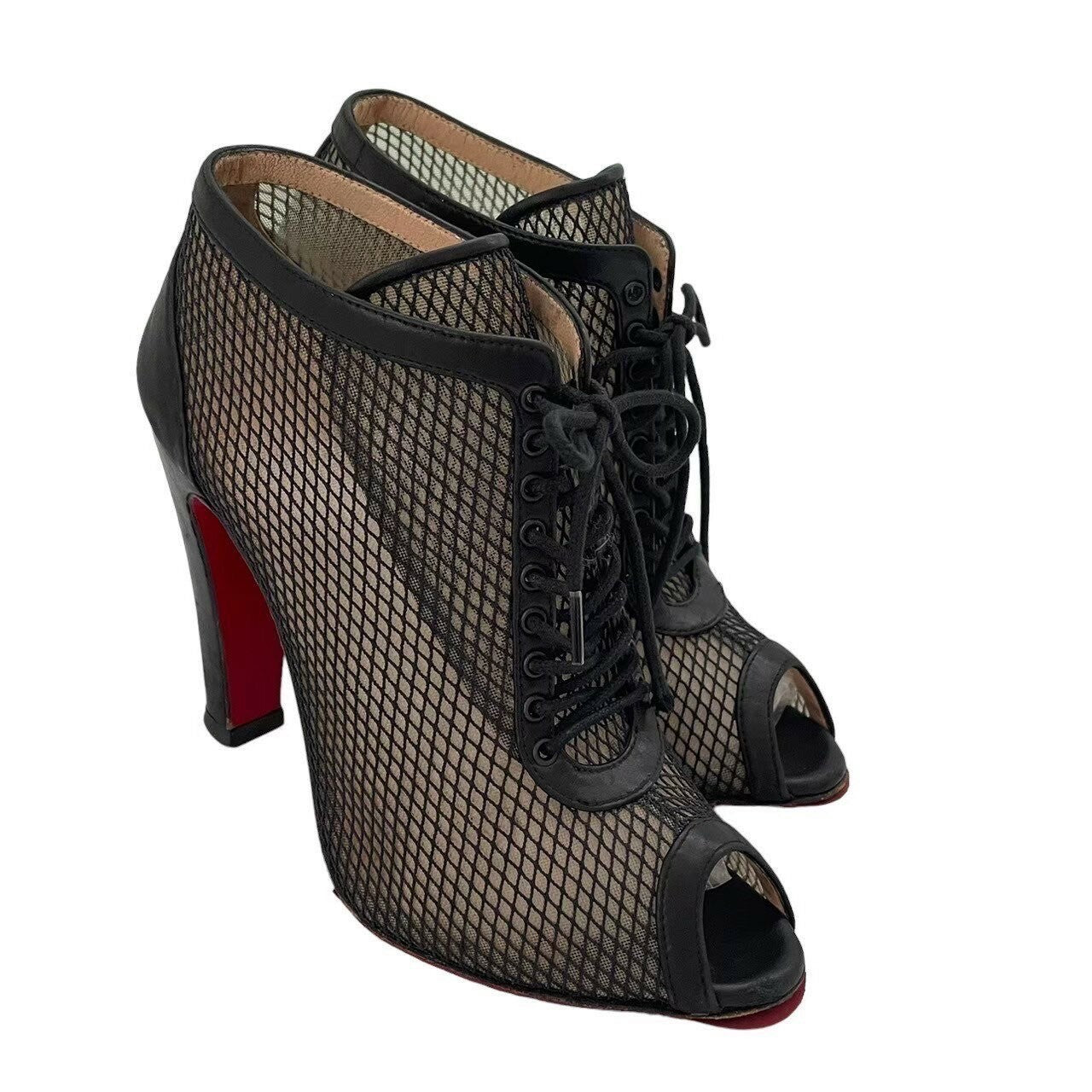Christian Louboutin Boots Bootie Shoes EU 36.5 US 6.5 Leather Mesh Black Auth