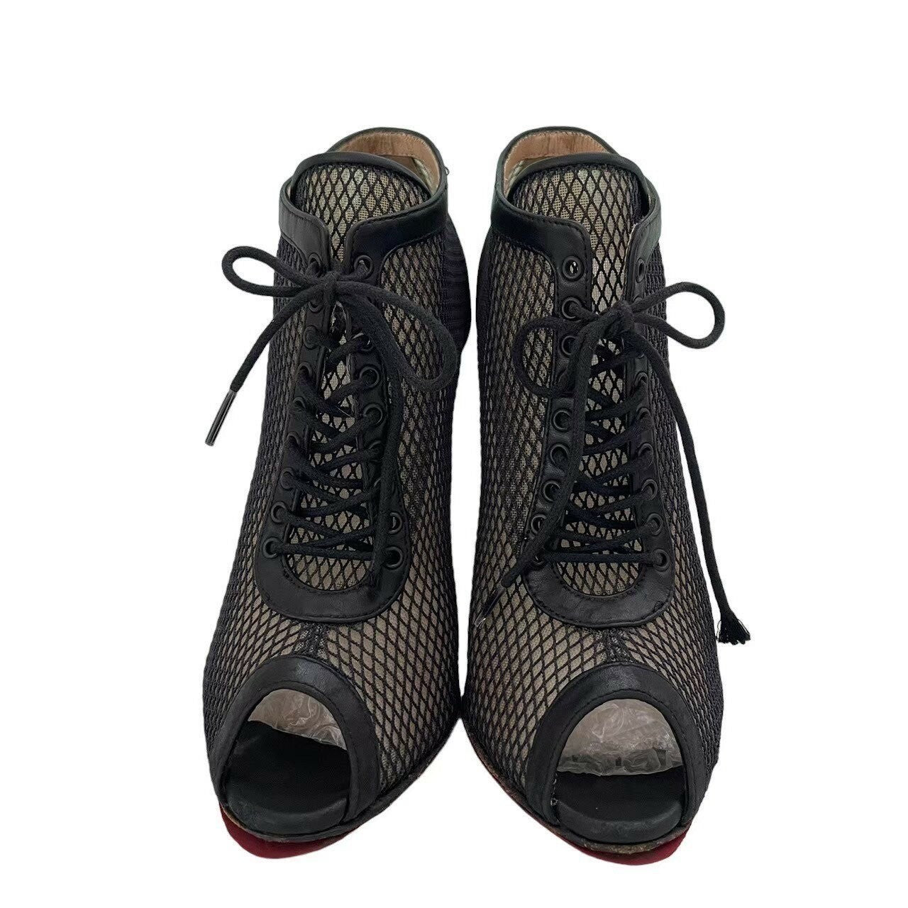Christian Louboutin Boots Bootie Shoes EU 36.5 US 6.5 Leather Mesh Black Auth