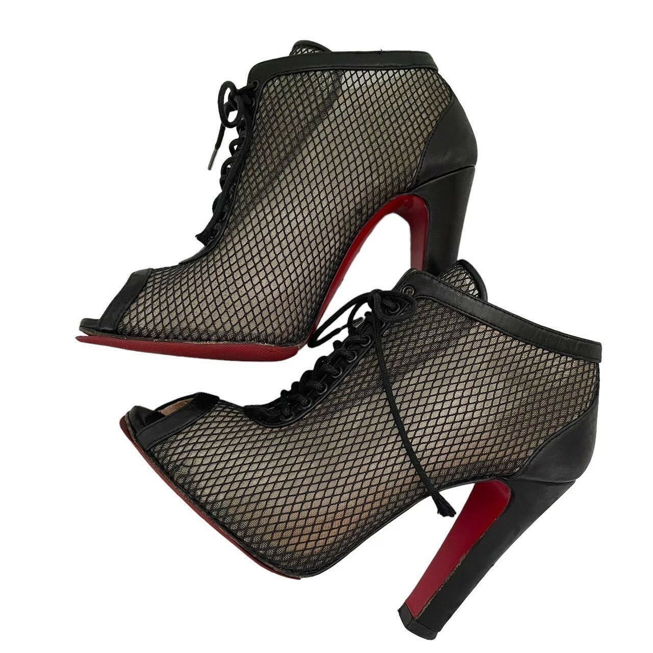 Christian Louboutin Boots Bootie Shoes EU 36.5 US 6.5 Leather Mesh Black Auth