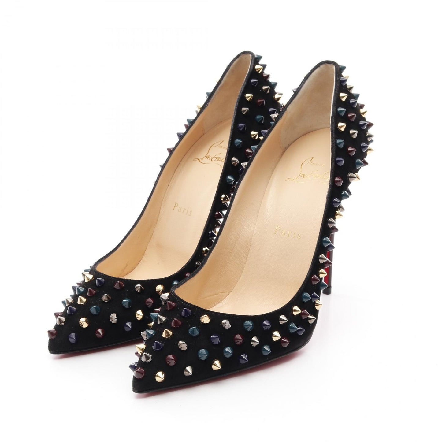 Christian Louboutin Shoes Pumps Heel EU 40 US 10 Suede Black Multicolor Auth