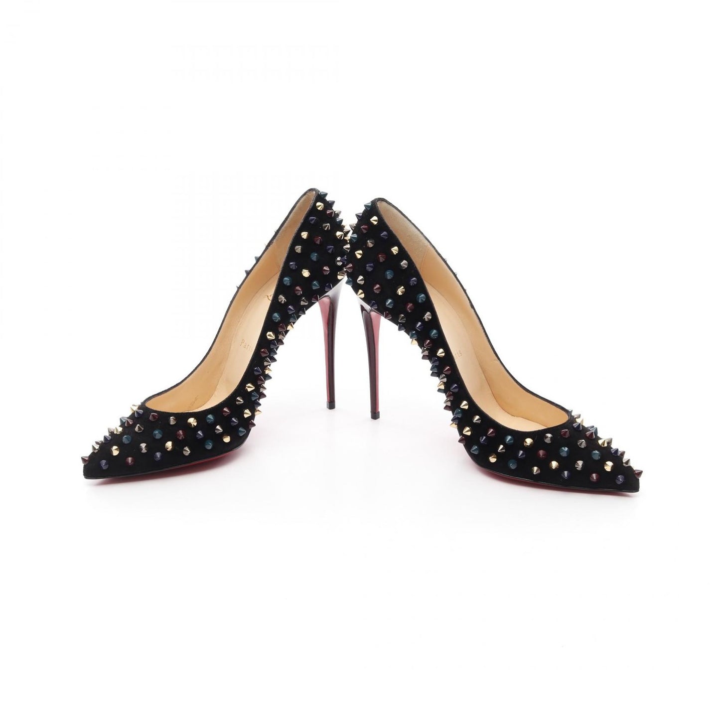 Christian Louboutin Shoes Pumps Heel EU 40 US 10 Suede Black Multicolor Auth