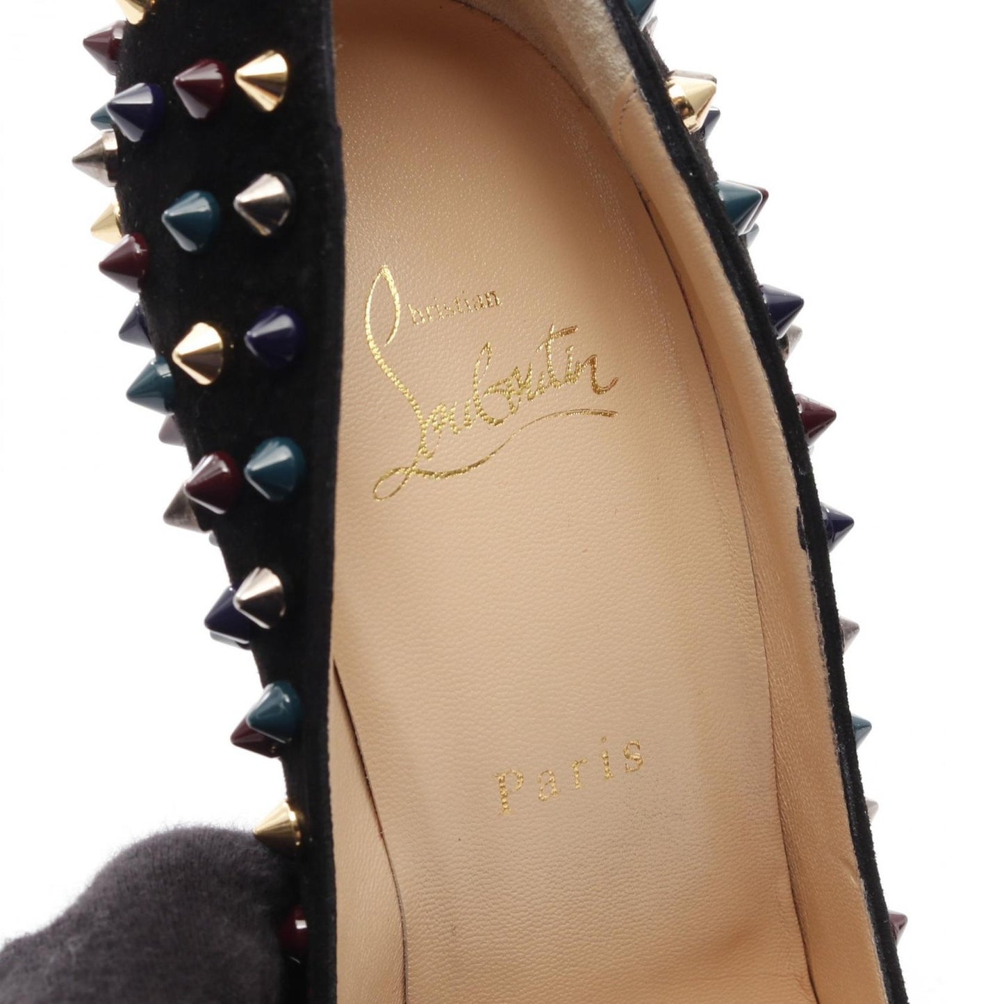 Christian Louboutin Shoes Pumps Heel EU 40 US 10 Suede Black Multicolor Auth