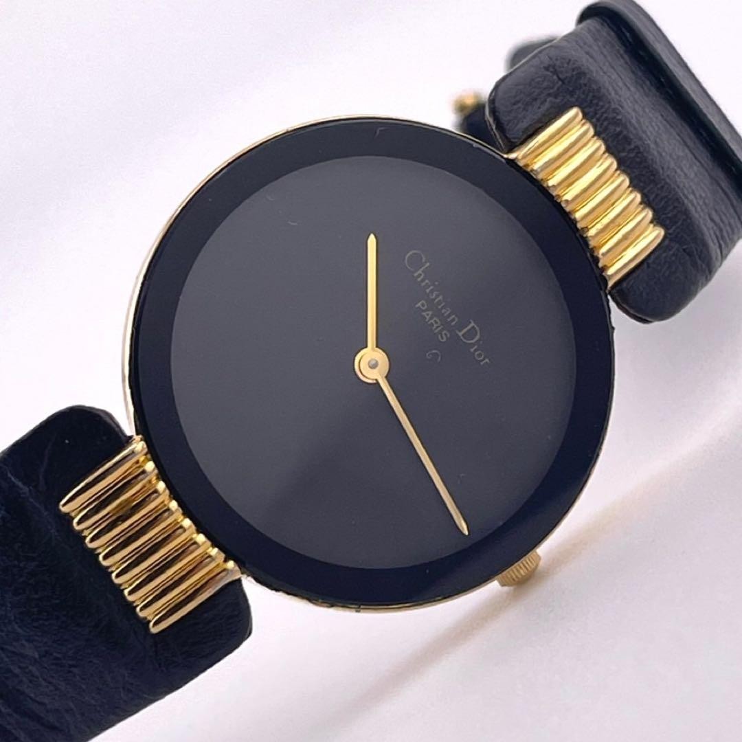 Christian Dior Quartz Watch Wristwatch Logo Gold Black Women's Authentic