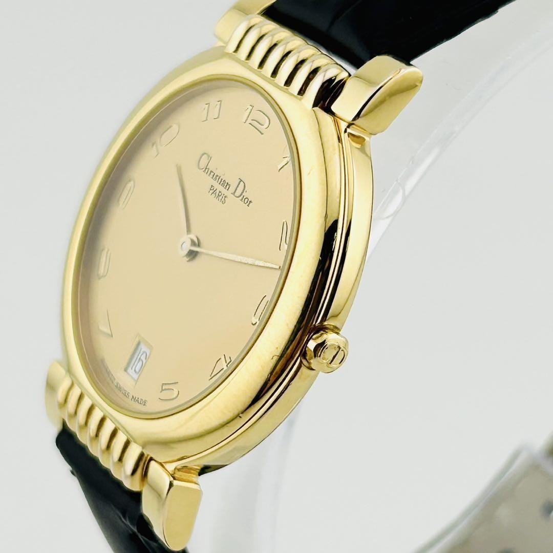 Christian Dior Quartz Watch Wristwatch Logo Gold Black Women's Authentic