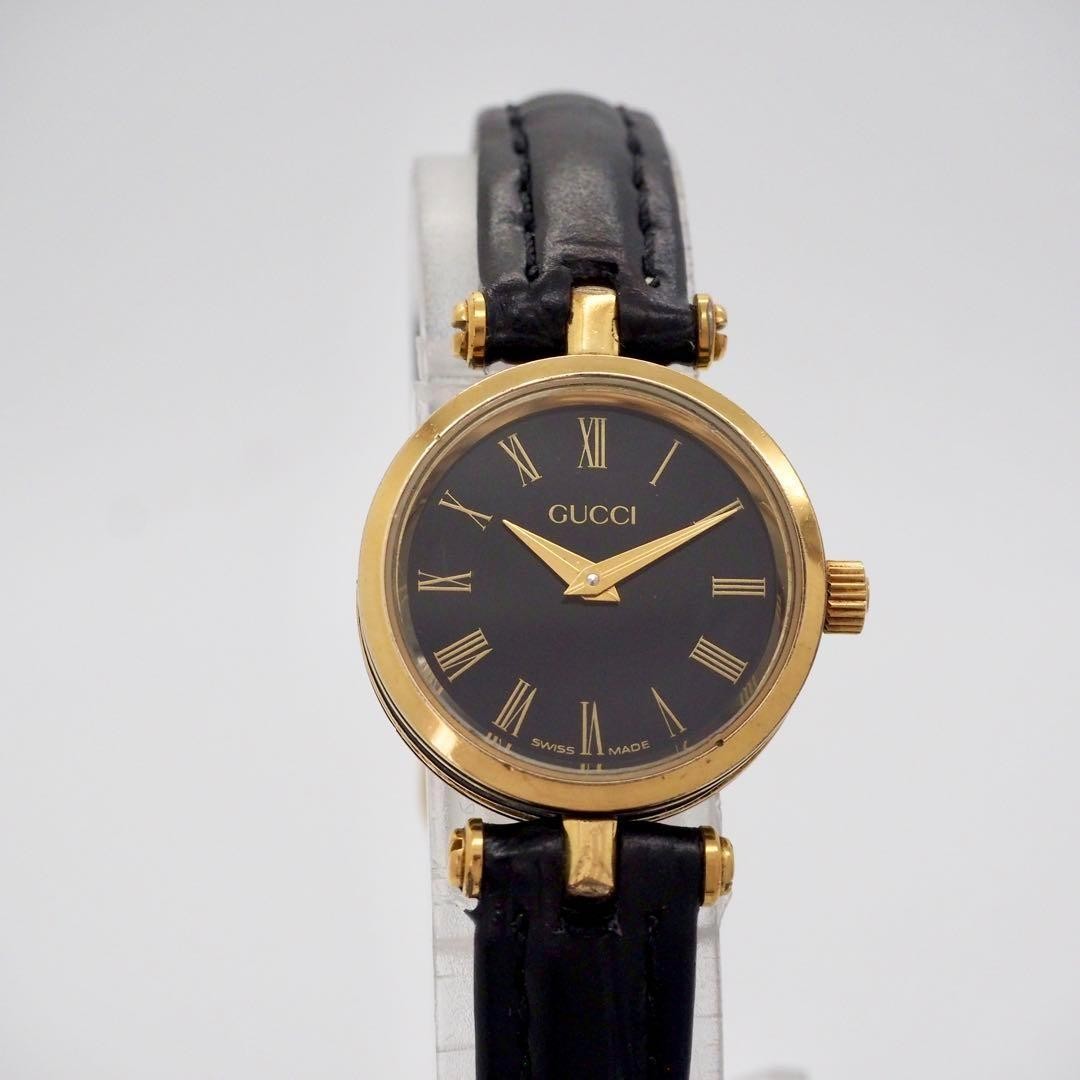 GUCCI Quartz Watch Wristwatch Gold Black Women's Authentic