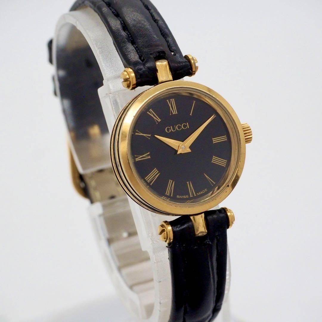 GUCCI Quartz Watch Wristwatch Gold Black Women's Authentic