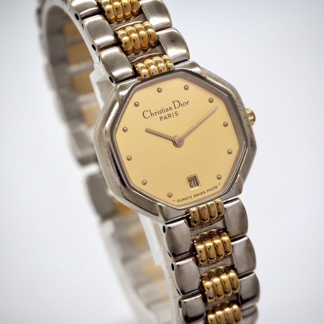 Christian Dior Quartz Watch Wristwatch Logo Gold Silver Women's Authentic