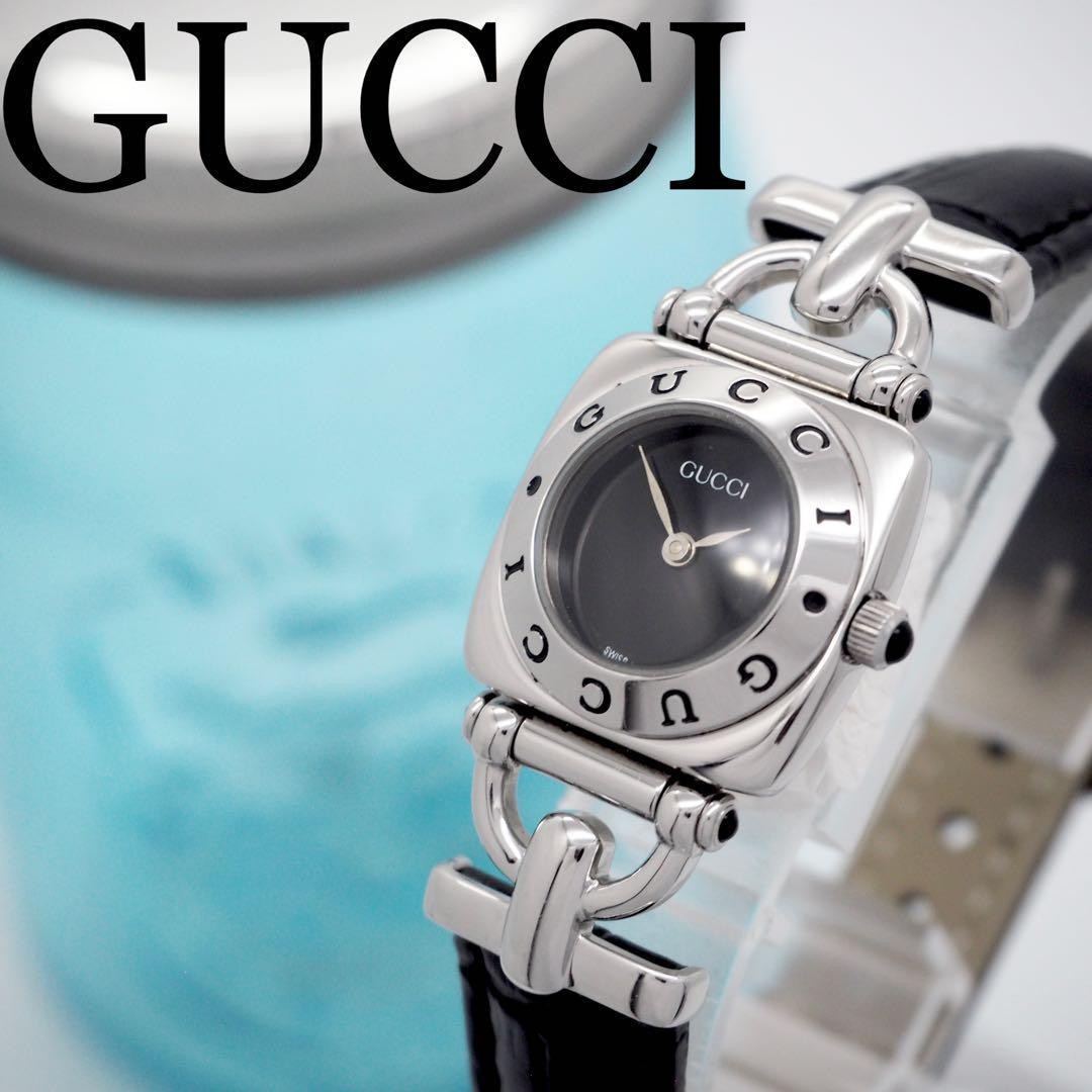 GUCCI 6300L Quartz Watch Wristwatch Black Silver Women's Authentic