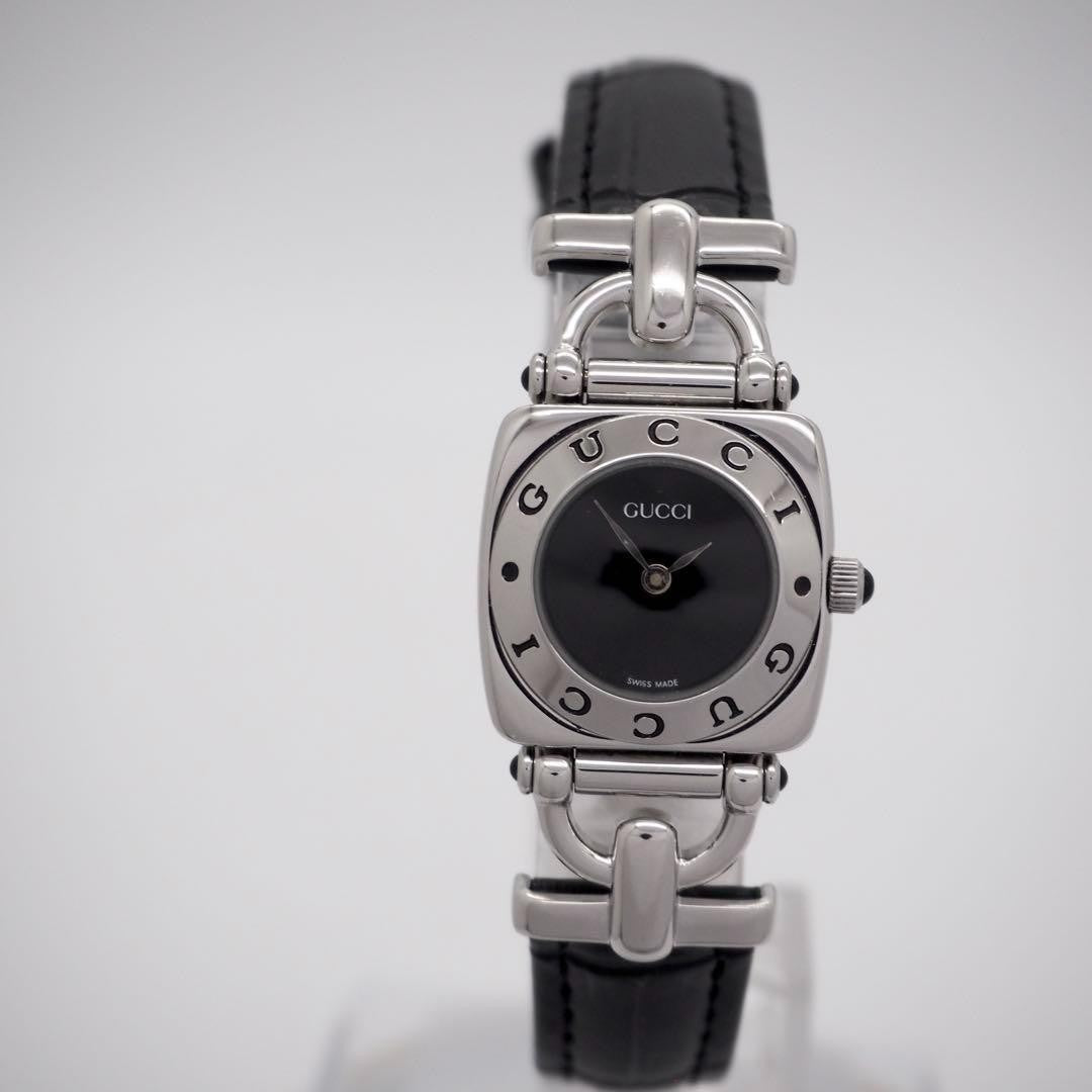 GUCCI 6300L Quartz Watch Wristwatch Black Silver Women's Authentic