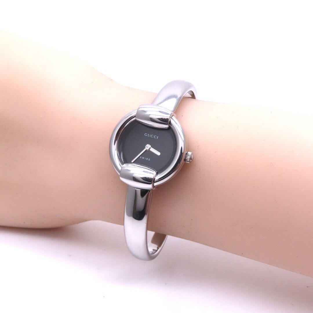 GUCCI 1400L Quartz Watch Wristwatch Black Silver Women's Authentic
