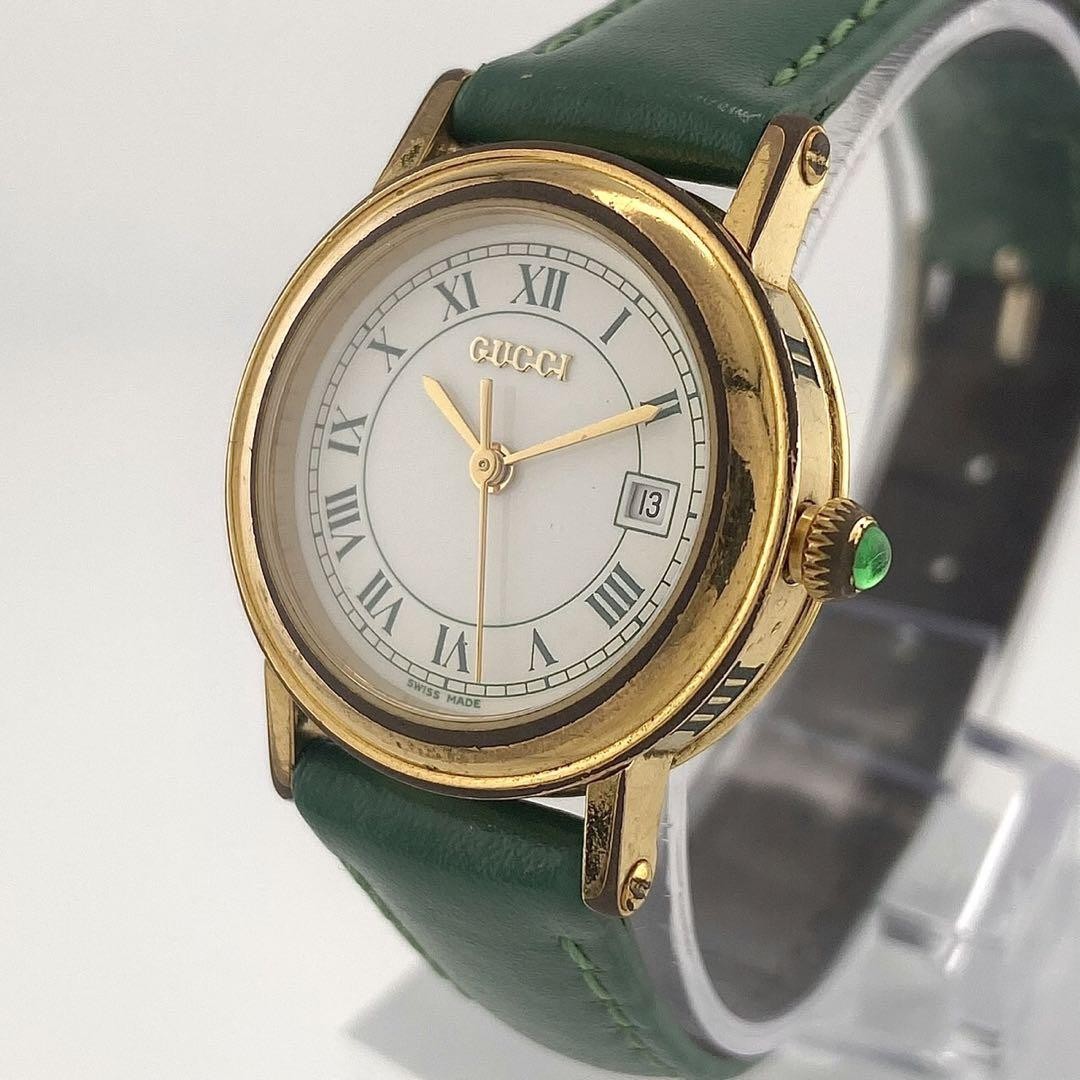 GUCCI 7200L Quartz Watch Wristwatch Gold Green Women's Authentic