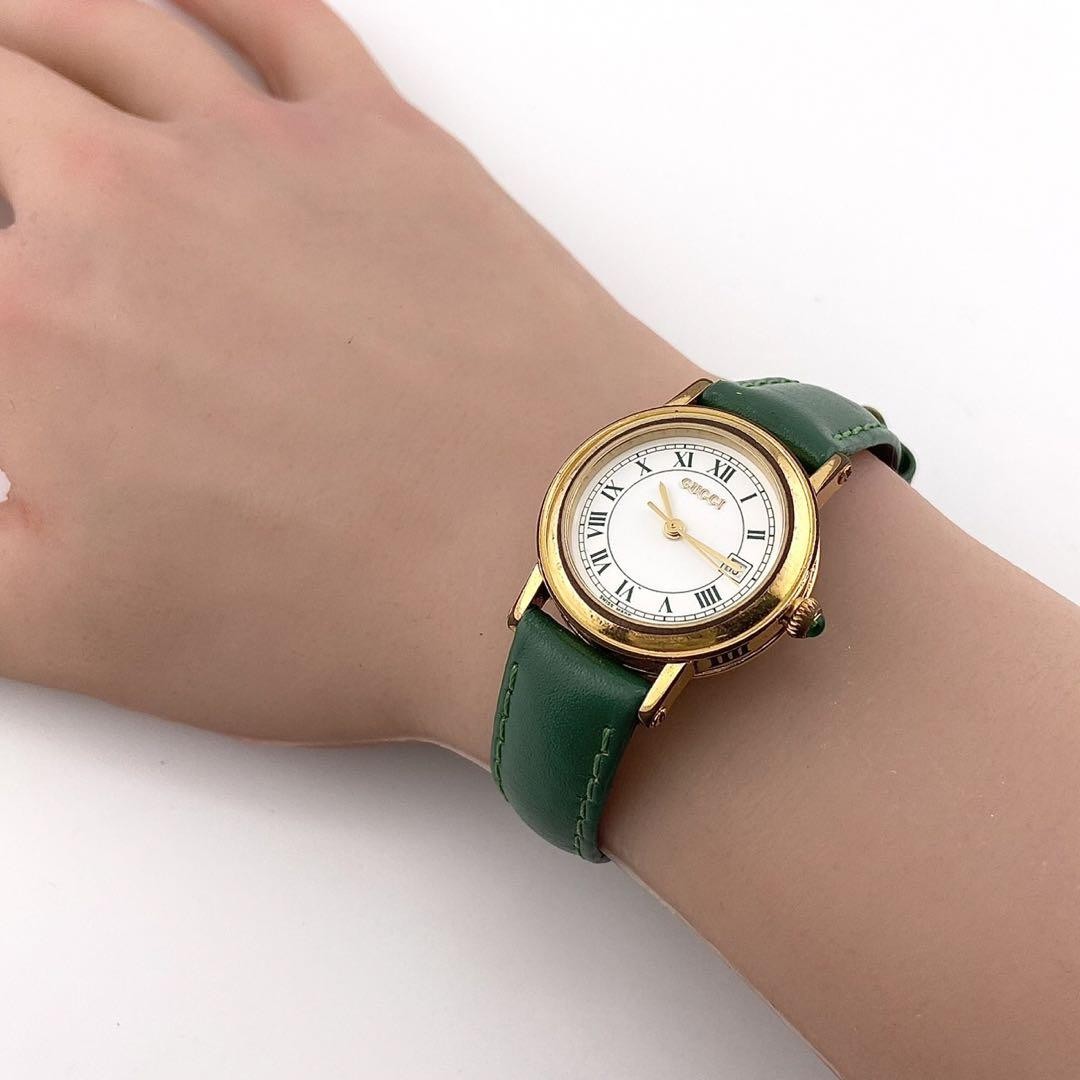 GUCCI 7200L Quartz Watch Wristwatch Gold Green Women's Authentic