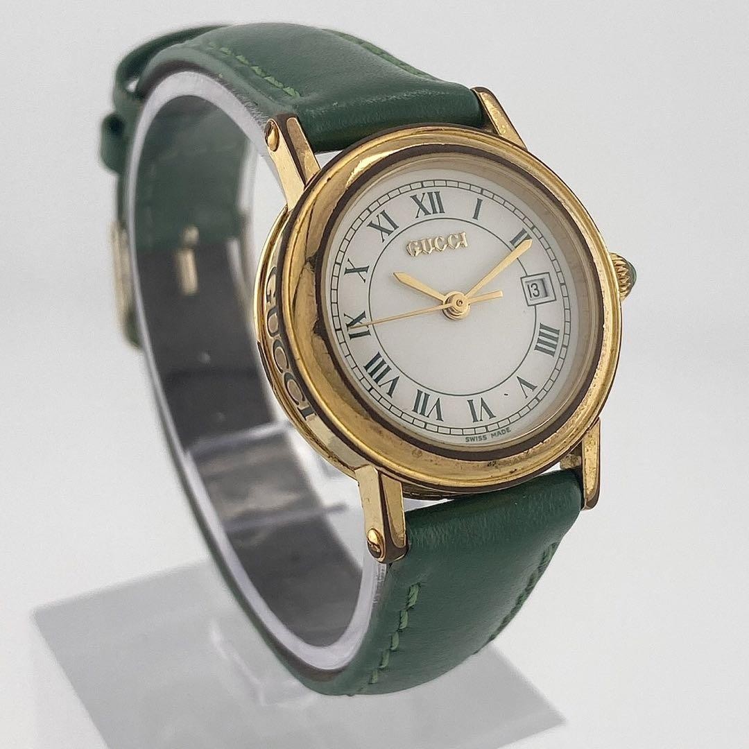 GUCCI 7200L Quartz Watch Wristwatch Gold Green Women's Authentic