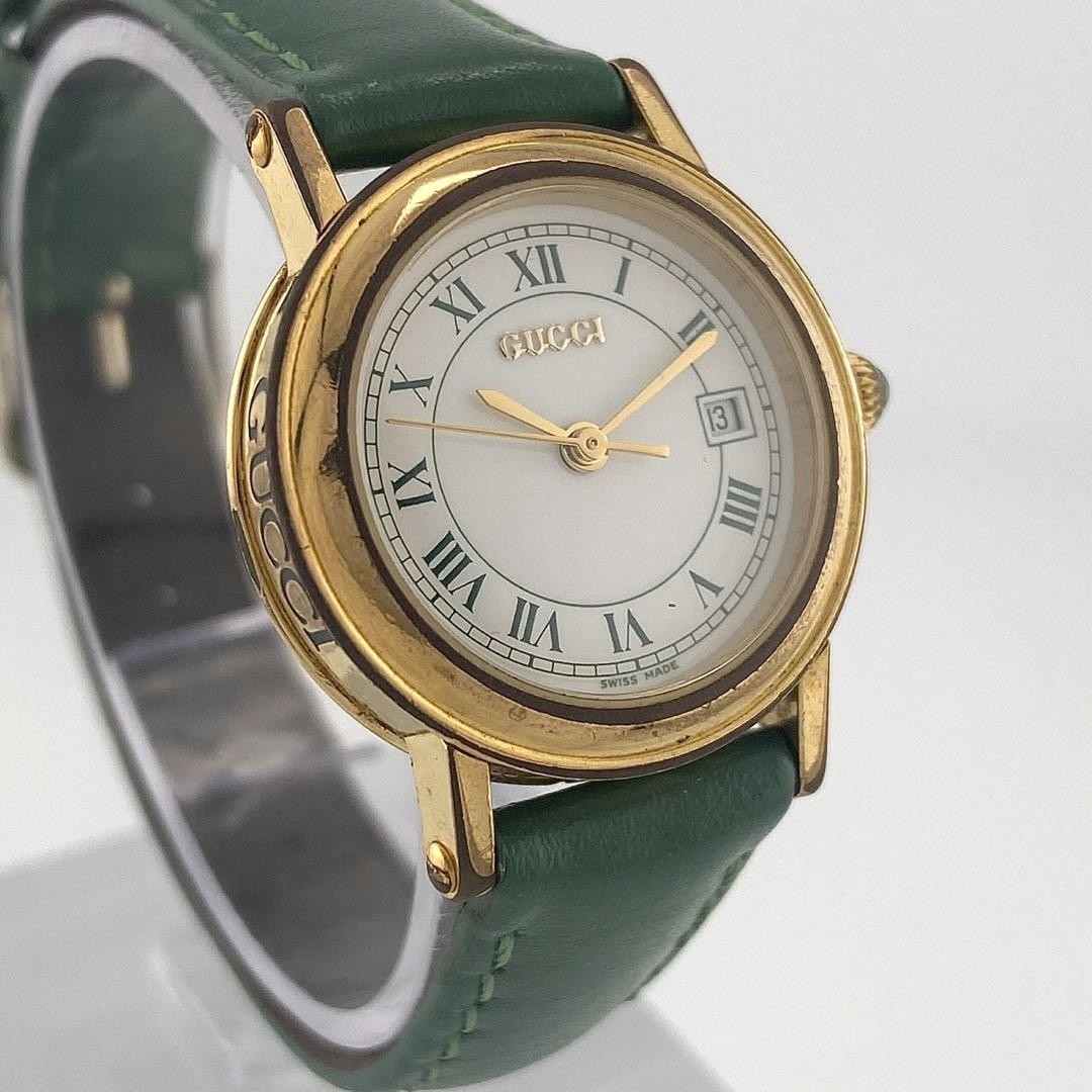 GUCCI 7200L Quartz Watch Wristwatch Gold Green Women's Authentic