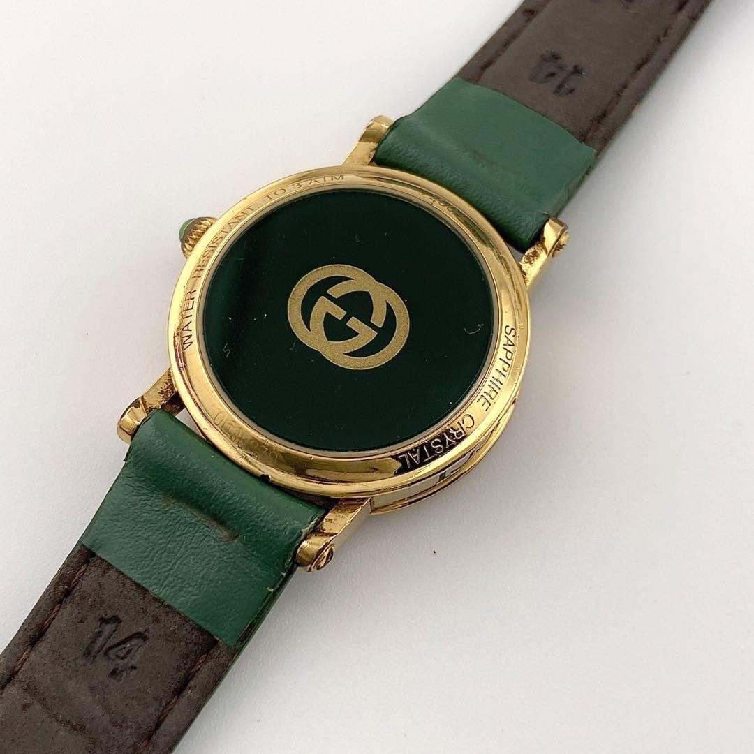 GUCCI 7200L Quartz Watch Wristwatch Gold Green Women's Authentic