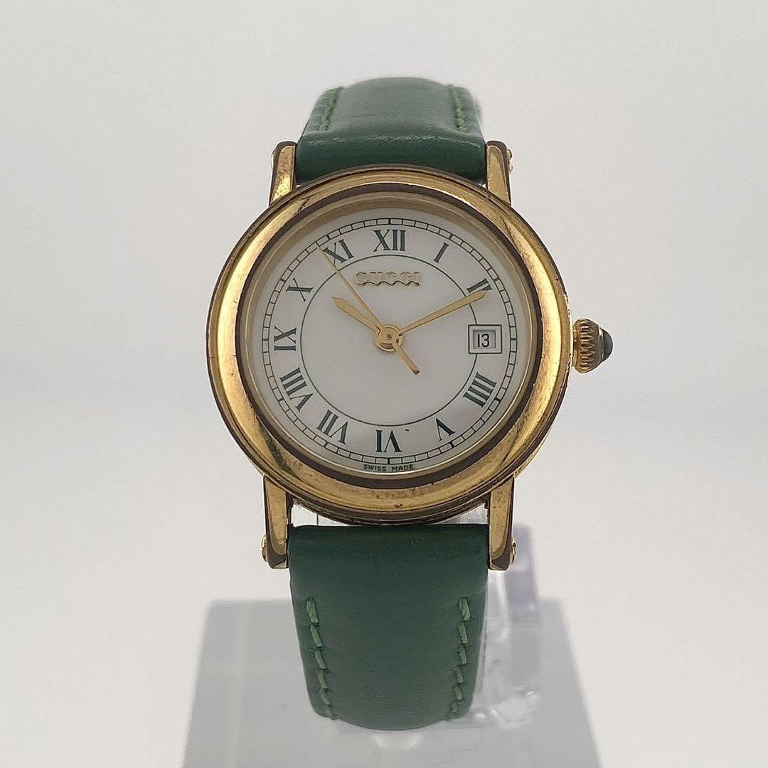 GUCCI 7200L Quartz Watch Wristwatch Gold Green Women's Authentic