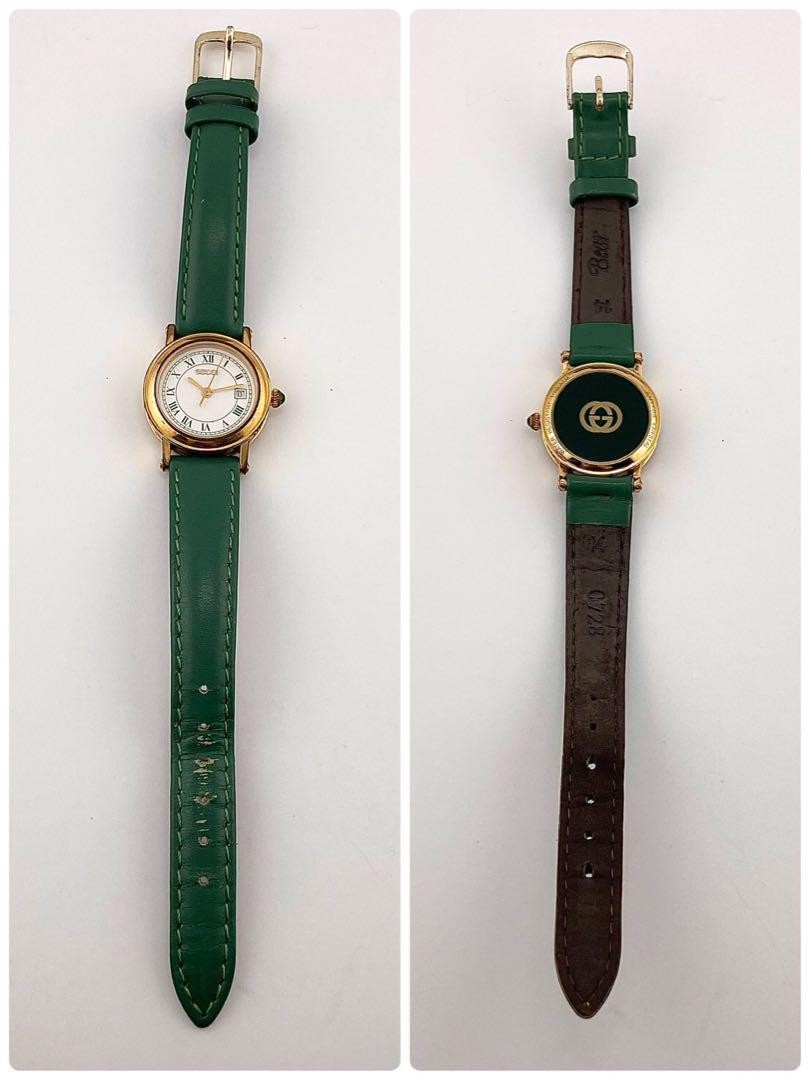 GUCCI 7200L Quartz Watch Wristwatch Gold Green Women's Authentic