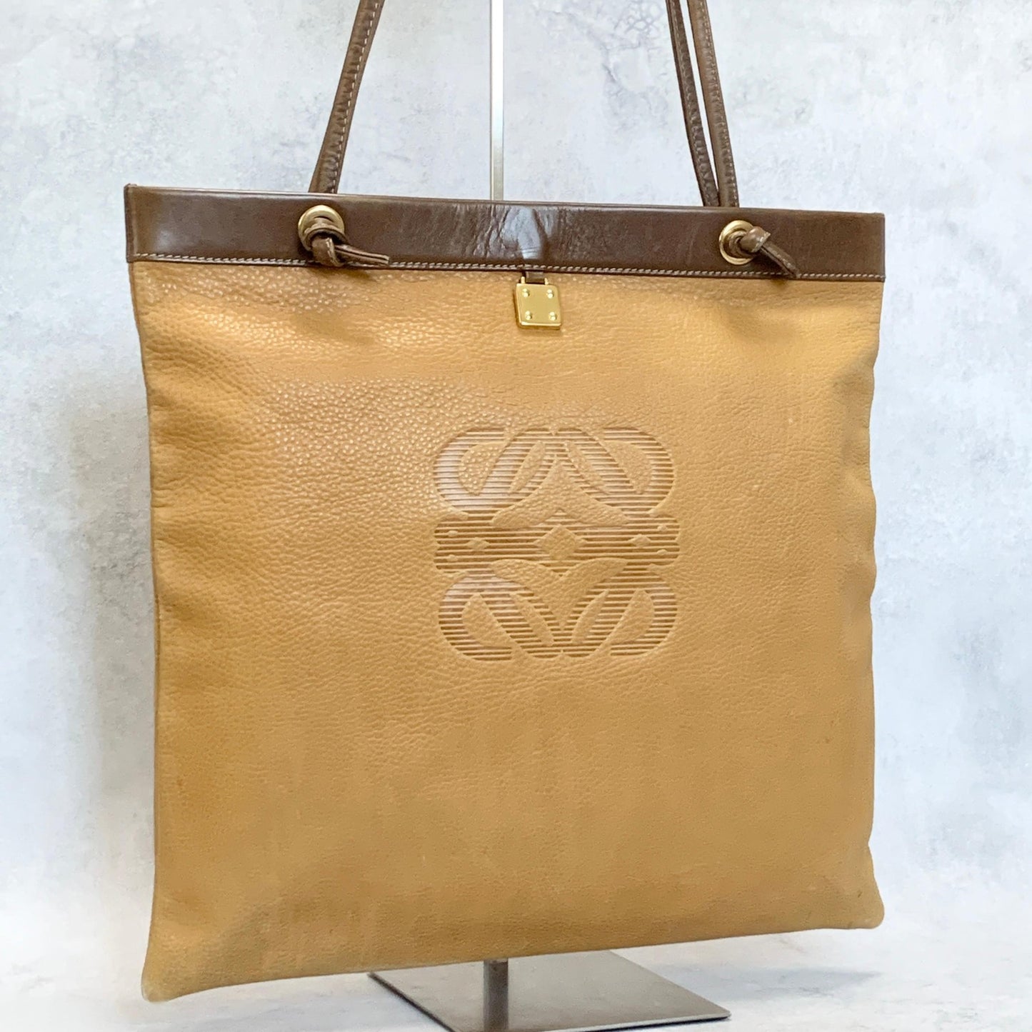 LOEWE Bag Anagram Hand Tote Purse Leather Yellow Brown Used Women's Authentic