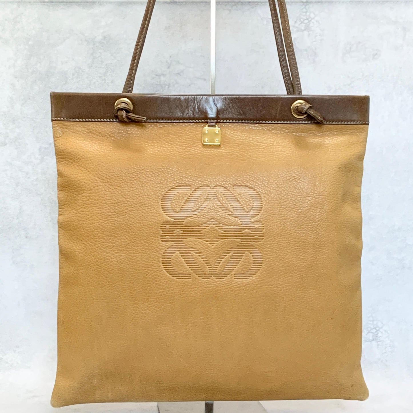 LOEWE Bag Anagram Hand Tote Purse Leather Yellow Brown Used Women's Authentic