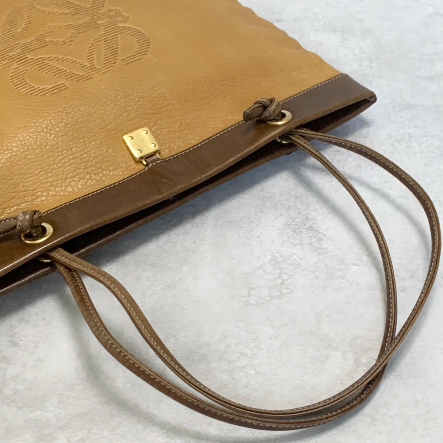 LOEWE Bag Anagram Hand Tote Purse Leather Yellow Brown Used Women's Authentic