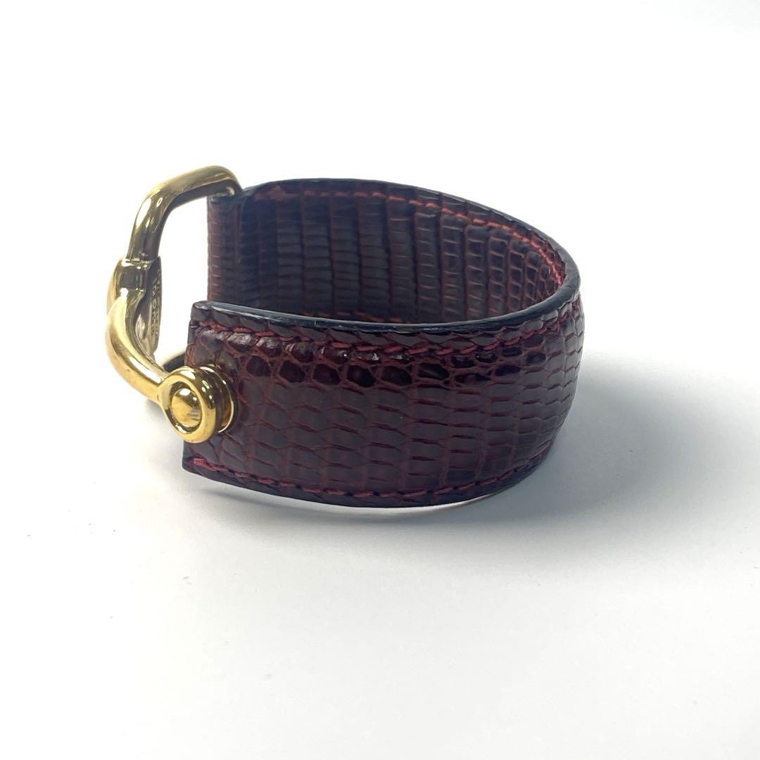 GUCCI Bracelet Bangle Horsebit Gold Bordeaux Leather Women Accessory Authentic