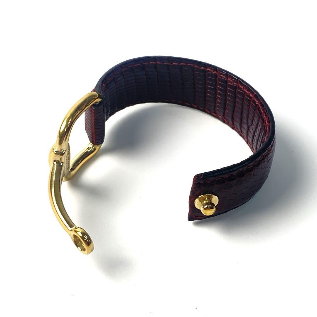 GUCCI Bracelet Bangle Horsebit Gold Bordeaux Leather Women Accessory Authentic
