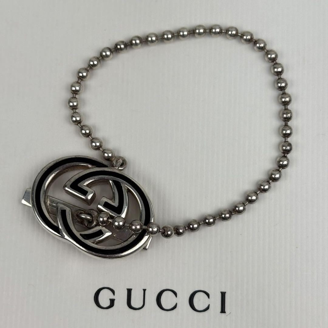 GUCCI Bracelet Bangle Interlocking Ball Chain Silver Women Accessory Authentic
