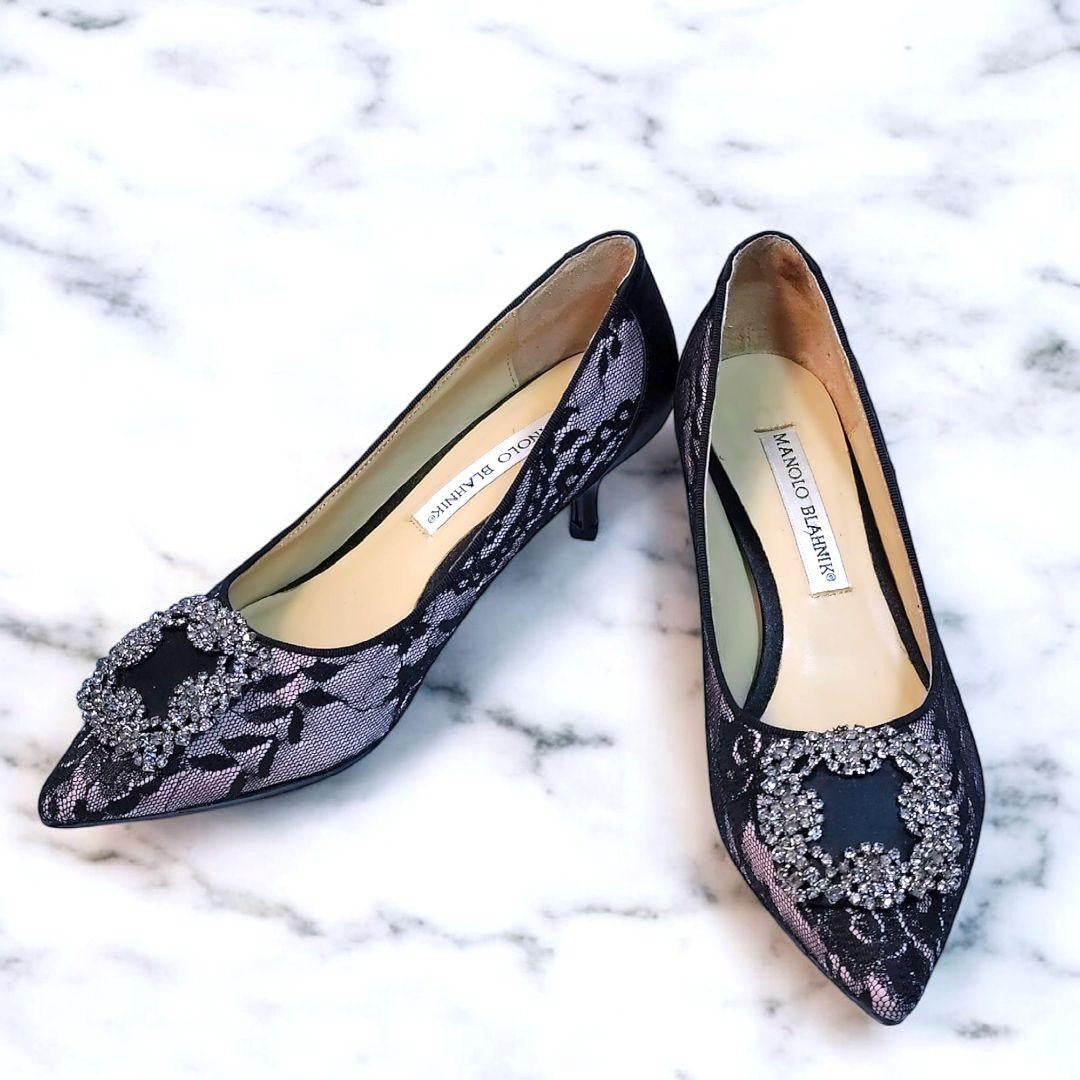 Manolo Blahnik Shoes Pumps Heel HANGISI EU 36 US 6 Black Authentic