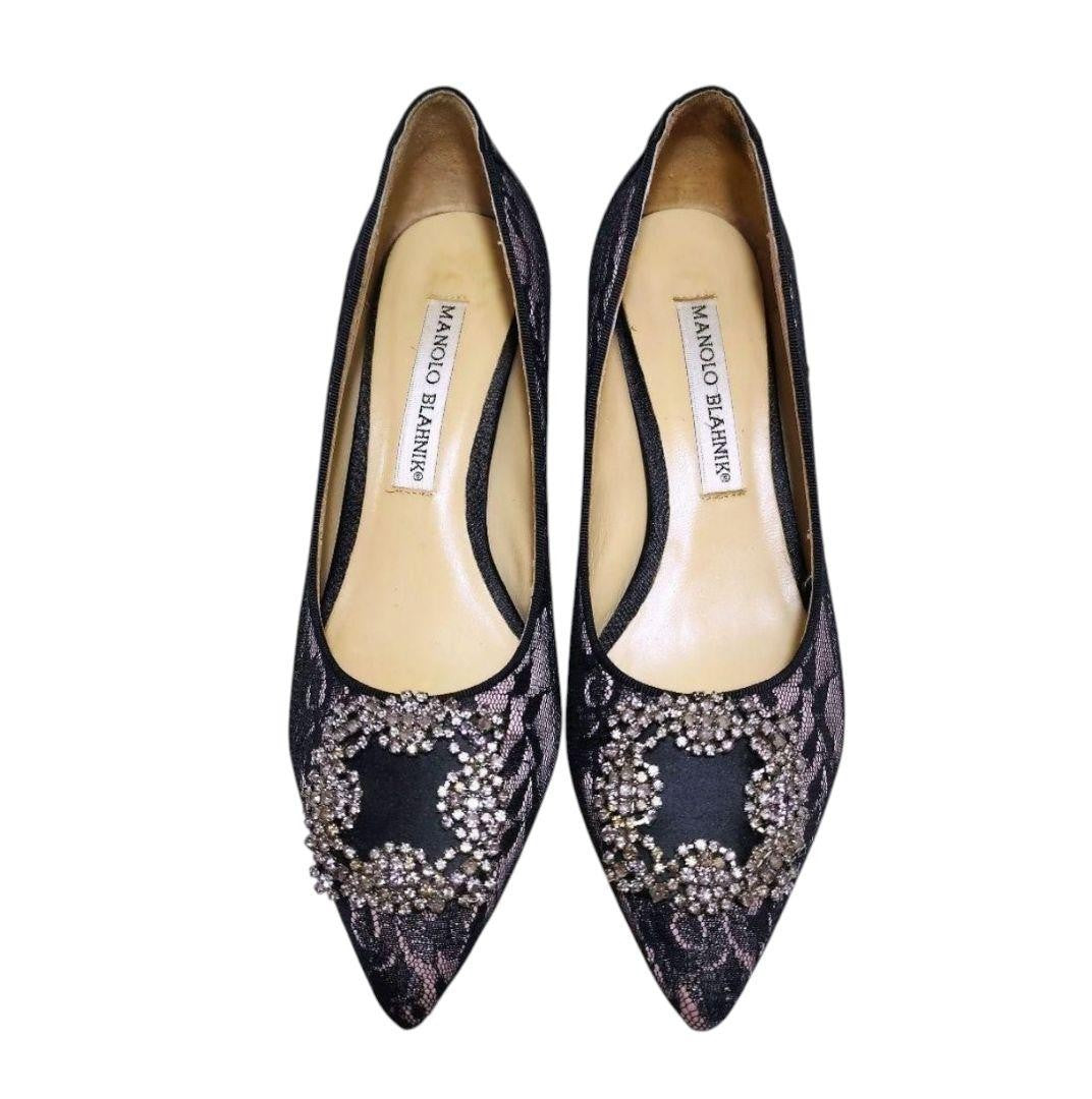 Manolo Blahnik Shoes Pumps Heel HANGISI EU 36 US 6 Black Authentic