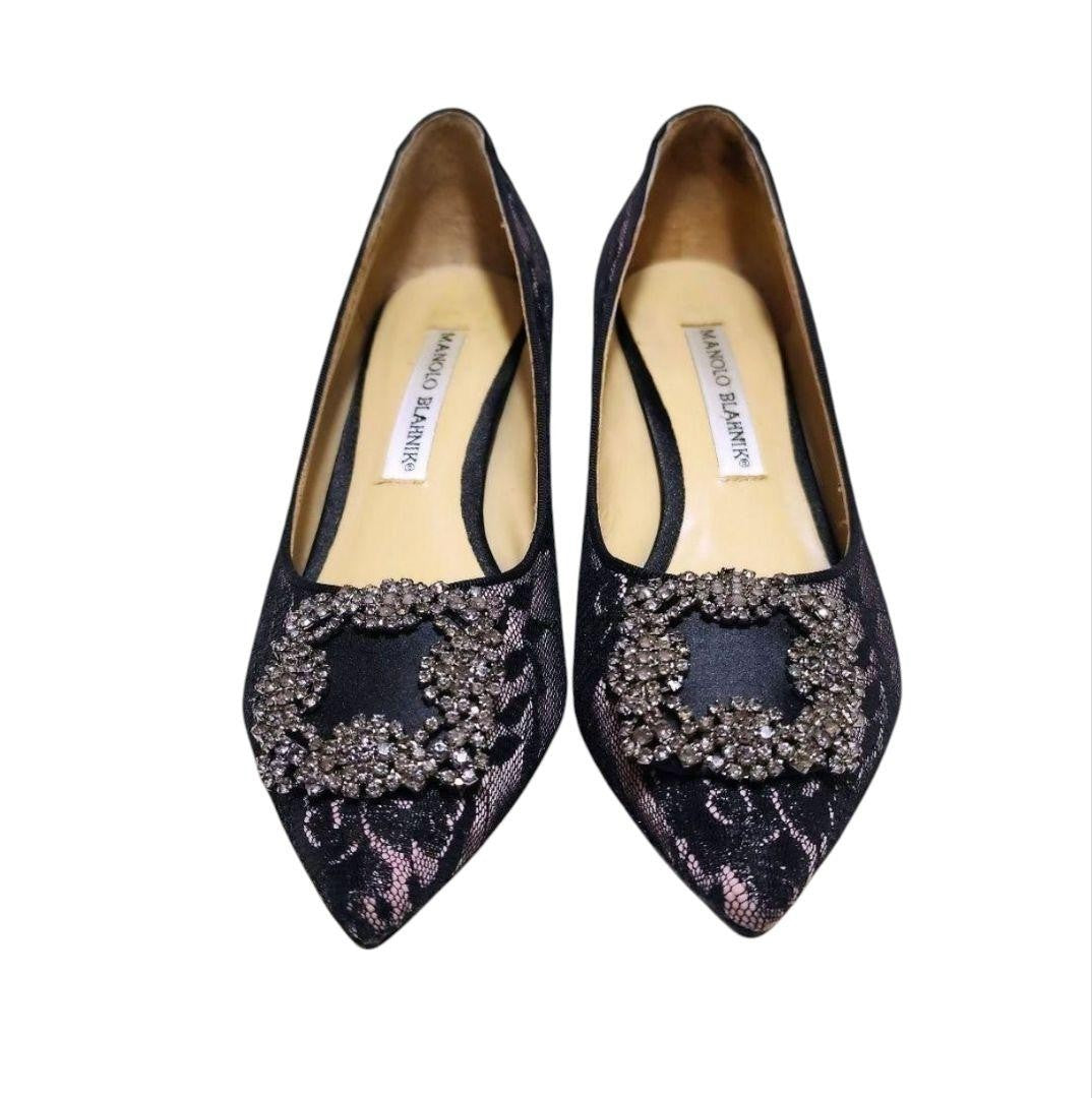 Manolo Blahnik Shoes Pumps Heel HANGISI EU 36 US 6 Black Authentic