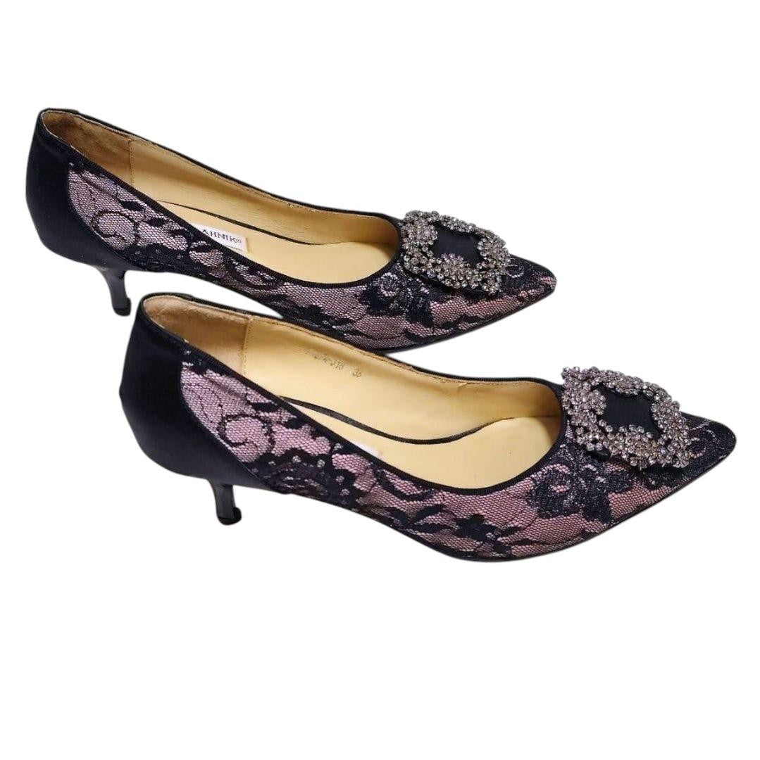 Manolo Blahnik Shoes Pumps Heel HANGISI EU 36 US 6 Black Authentic
