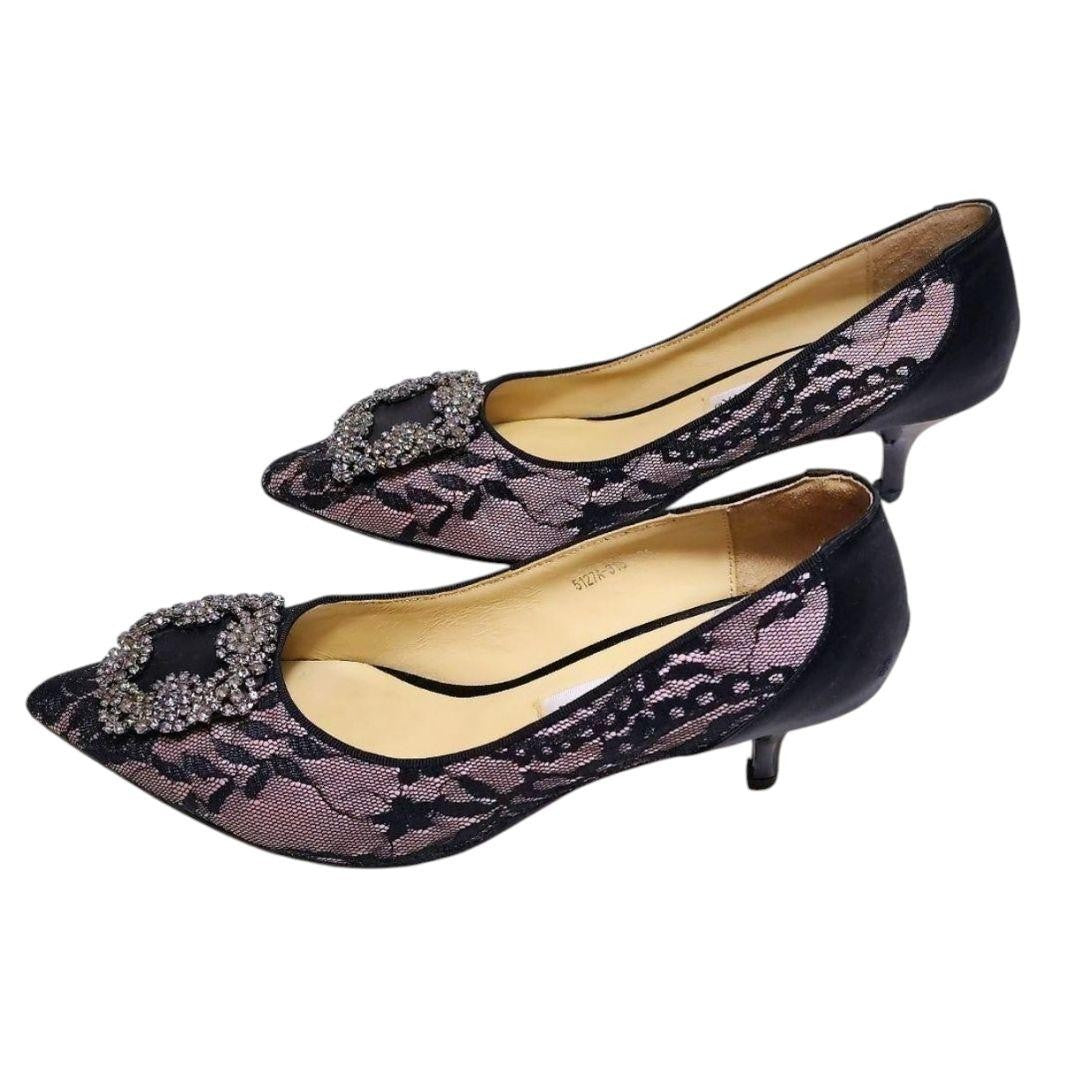 Manolo Blahnik Shoes Pumps Heel HANGISI EU 36 US 6 Black Authentic