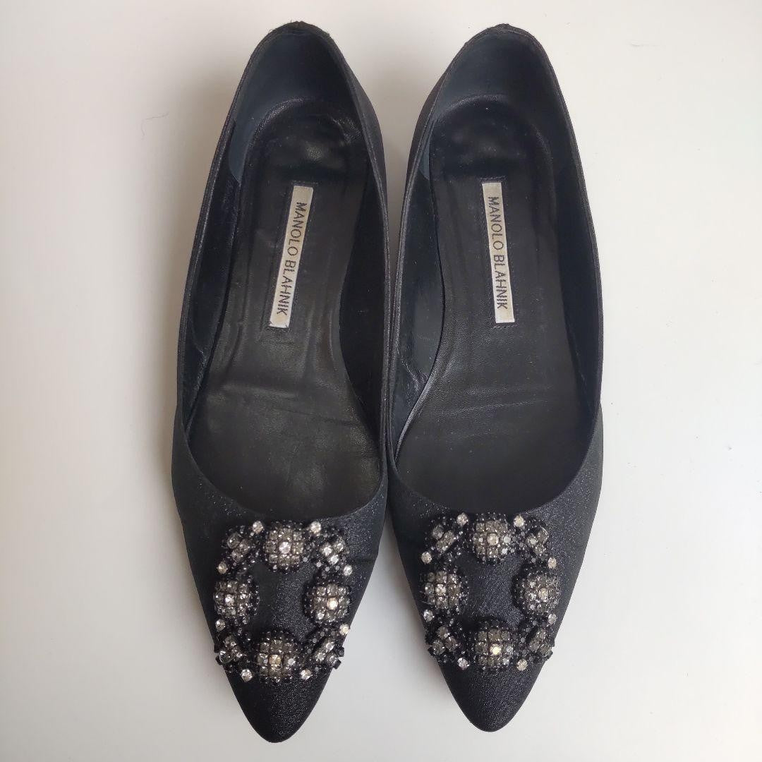 Manolo Blahnik Flat Shoes Pumps Heel HANGISI EU 37.5 US 7.5 Black Authentic
