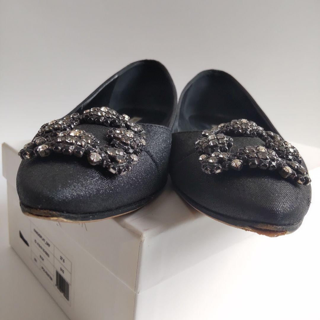 Manolo Blahnik Flat Shoes Pumps Heel HANGISI EU 37.5 US 7.5 Black Authentic