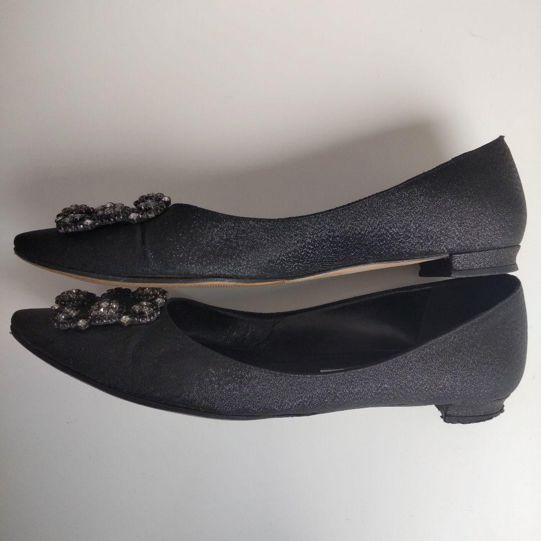 Manolo Blahnik Flat Shoes Pumps Heel HANGISI EU 37.5 US 7.5 Black Authentic