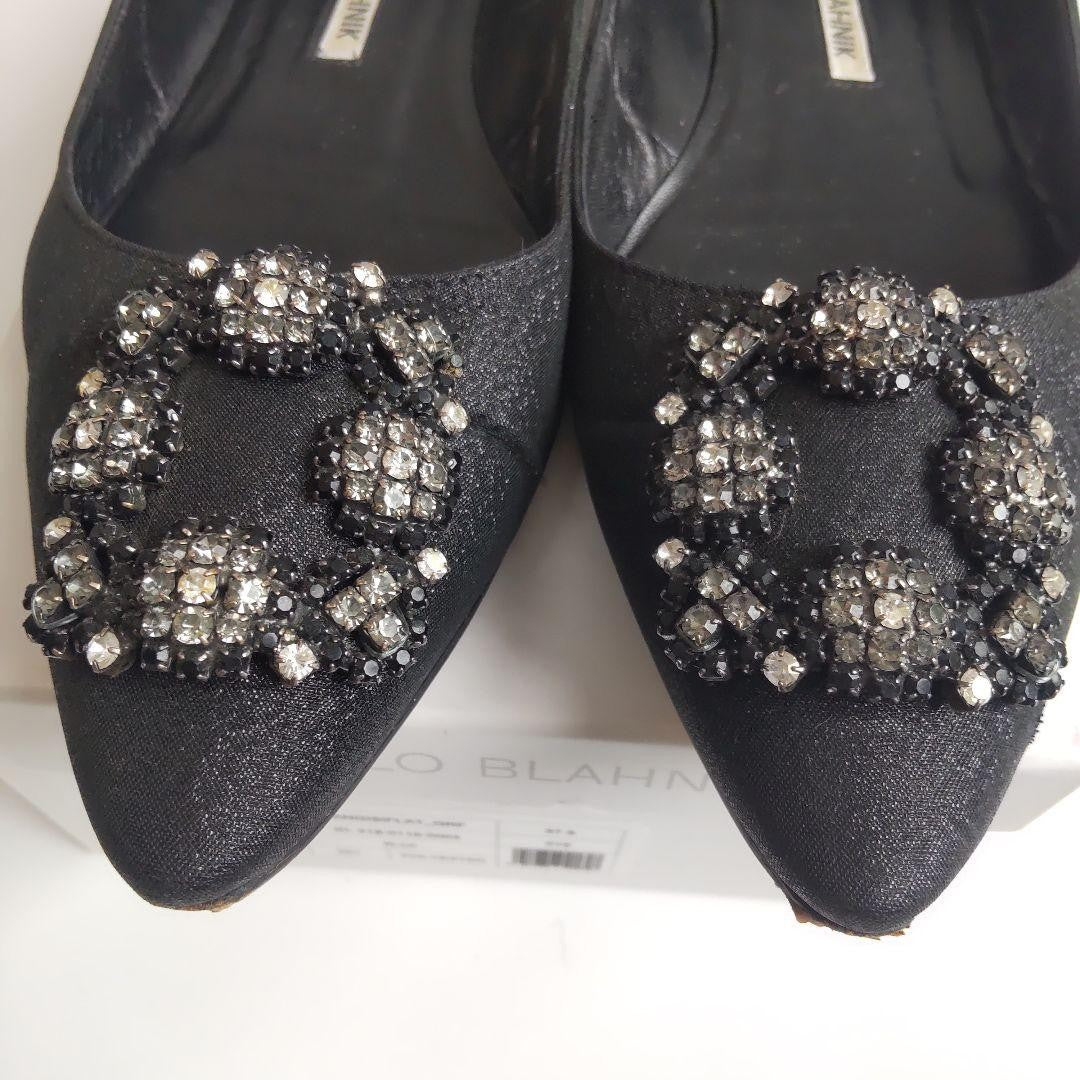 Manolo Blahnik Flat Shoes Pumps Heel HANGISI EU 37.5 US 7.5 Black Authentic