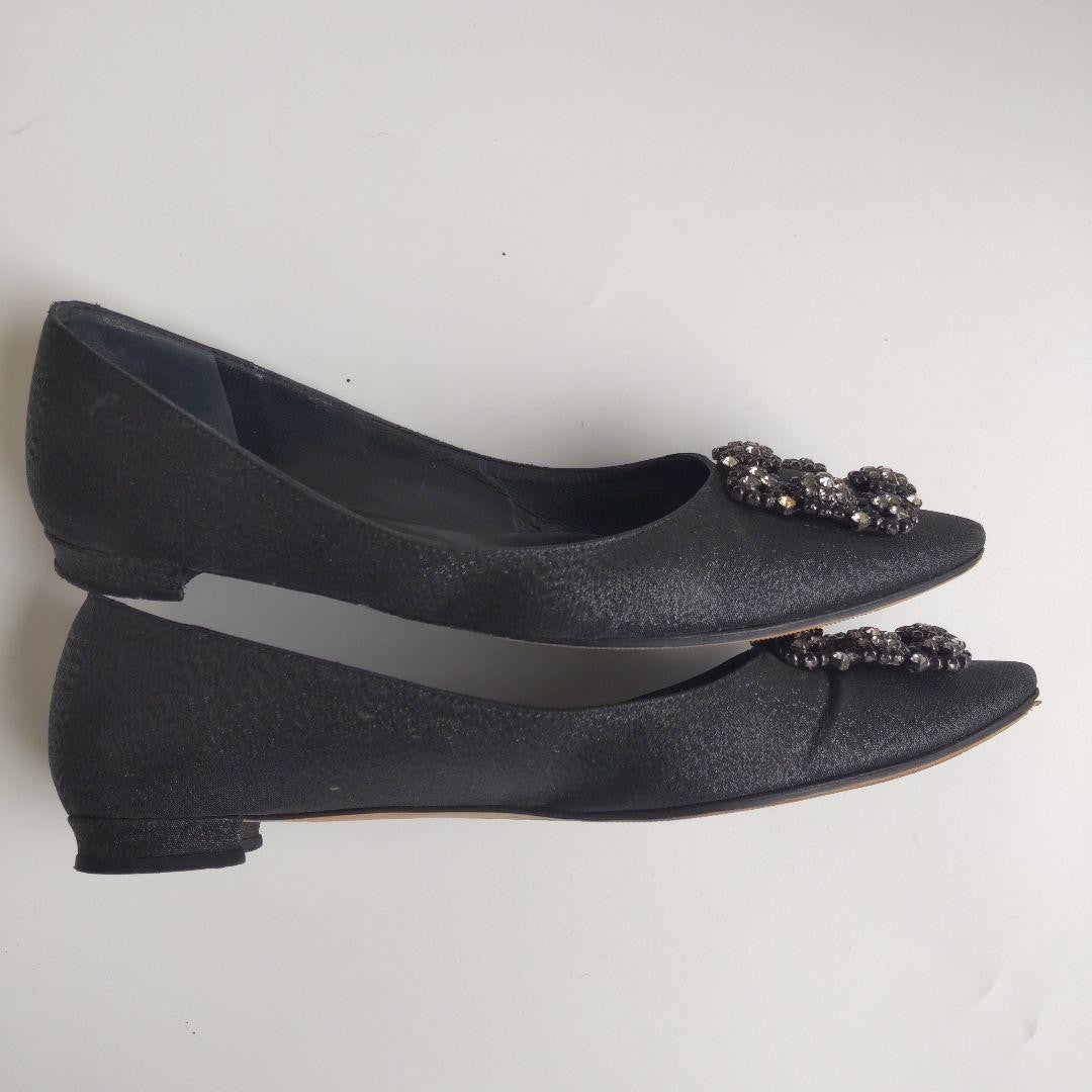 Manolo Blahnik Flat Shoes Pumps Heel HANGISI EU 37.5 US 7.5 Black Authentic