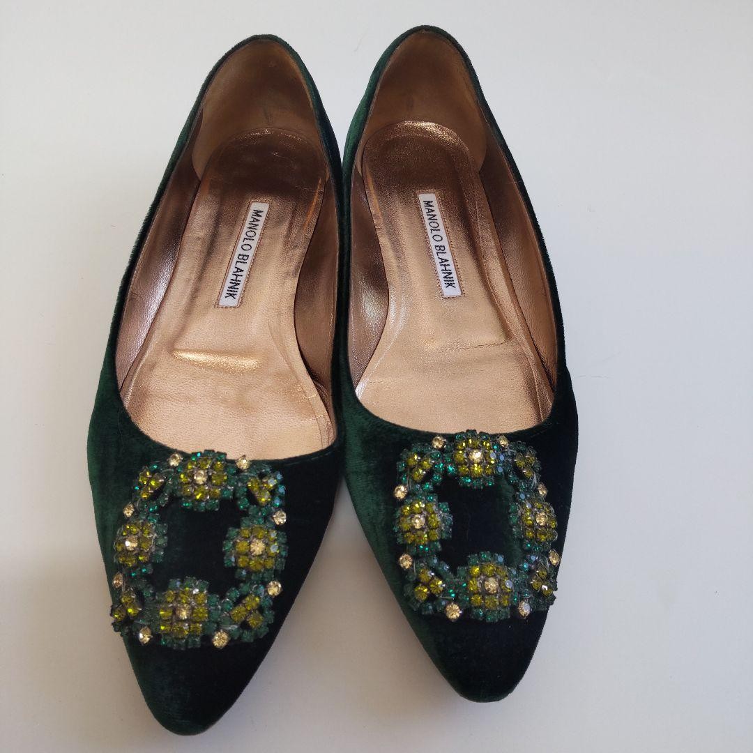 Manolo Blahnik Shoes Pumps Heel HANGISI EU 37.5 US 7.5 Dark Green Authentic