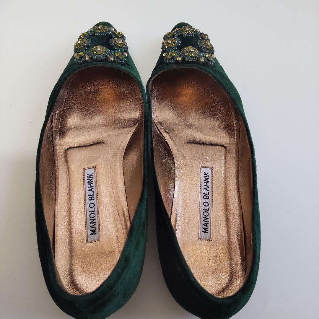 Manolo Blahnik Shoes Pumps Heel HANGISI EU 37.5 US 7.5 Dark Green Authentic