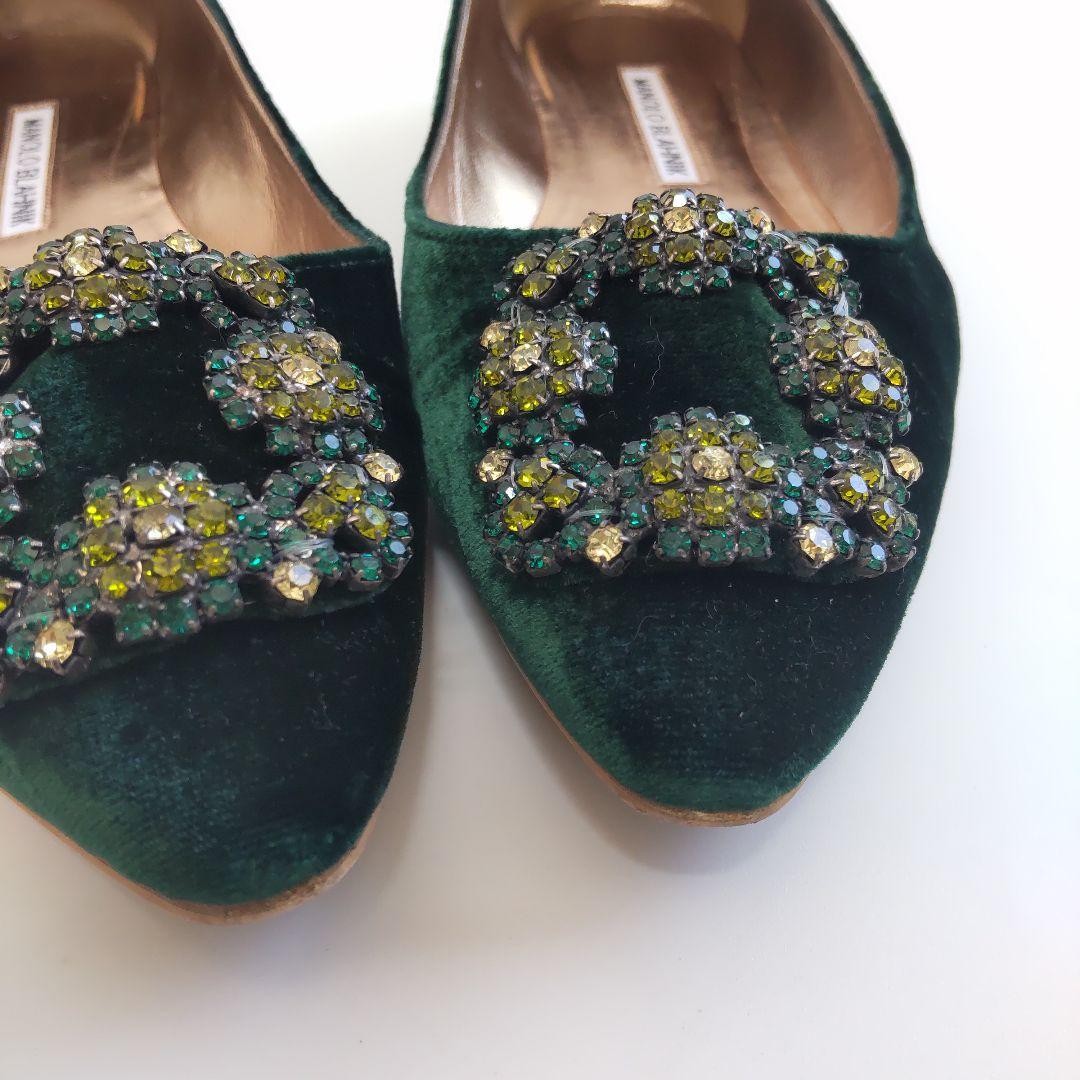 Manolo Blahnik Shoes Pumps Heel HANGISI EU 37.5 US 7.5 Dark Green Authentic