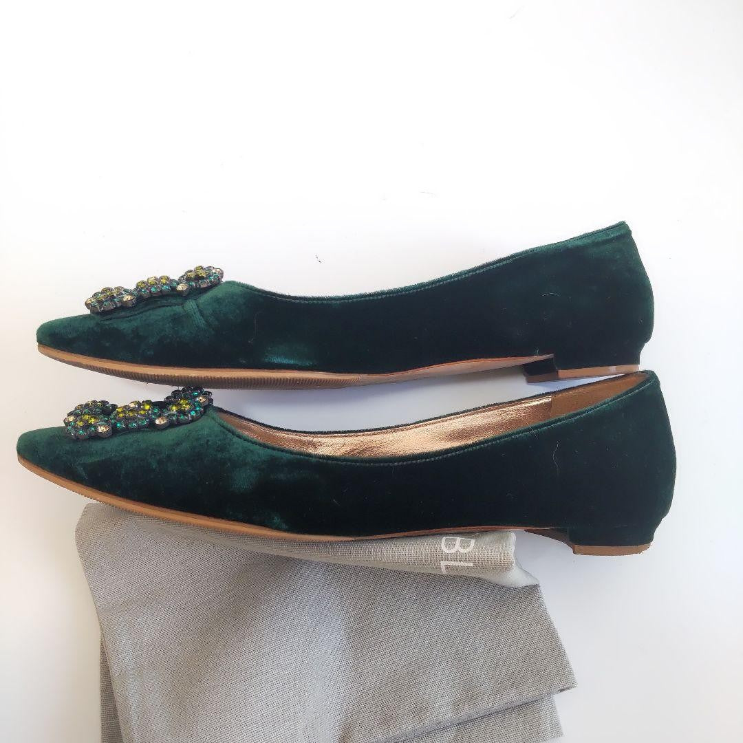 Manolo Blahnik Shoes Pumps Heel HANGISI EU 37.5 US 7.5 Dark Green Authentic