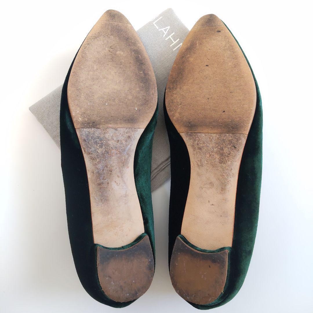 Manolo Blahnik Shoes Pumps Heel HANGISI EU 37.5 US 7.5 Dark Green Authentic