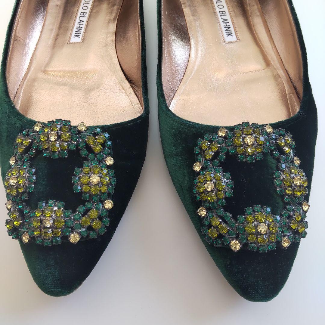 Manolo Blahnik Shoes Pumps Heel HANGISI EU 37.5 US 7.5 Dark Green Authentic