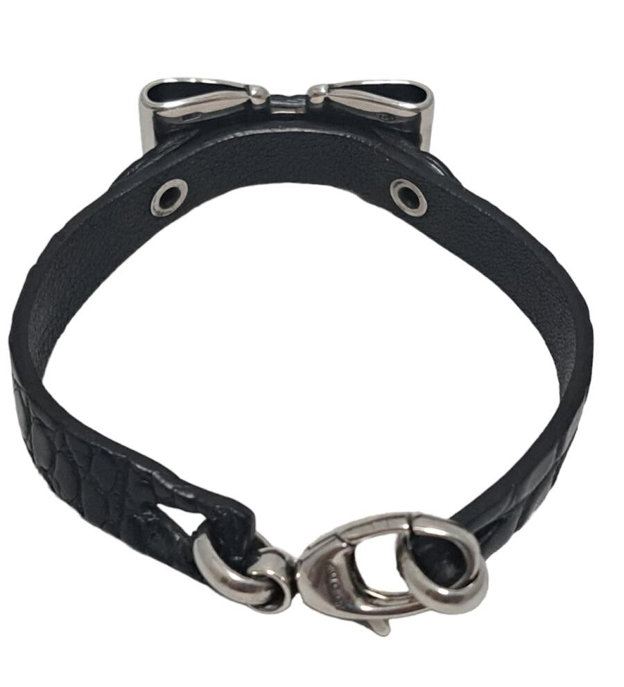 GUCCI Bracelet Bangle Leather Black Unisex Accessory Authentic